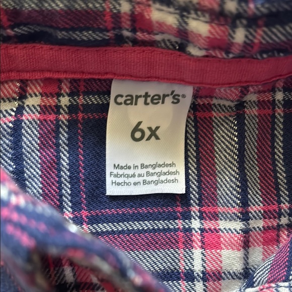 NWT Girls 6X Carter's Blue and pink Button Down Shirt Classic Plaid -Carters - Picture 3 of 4